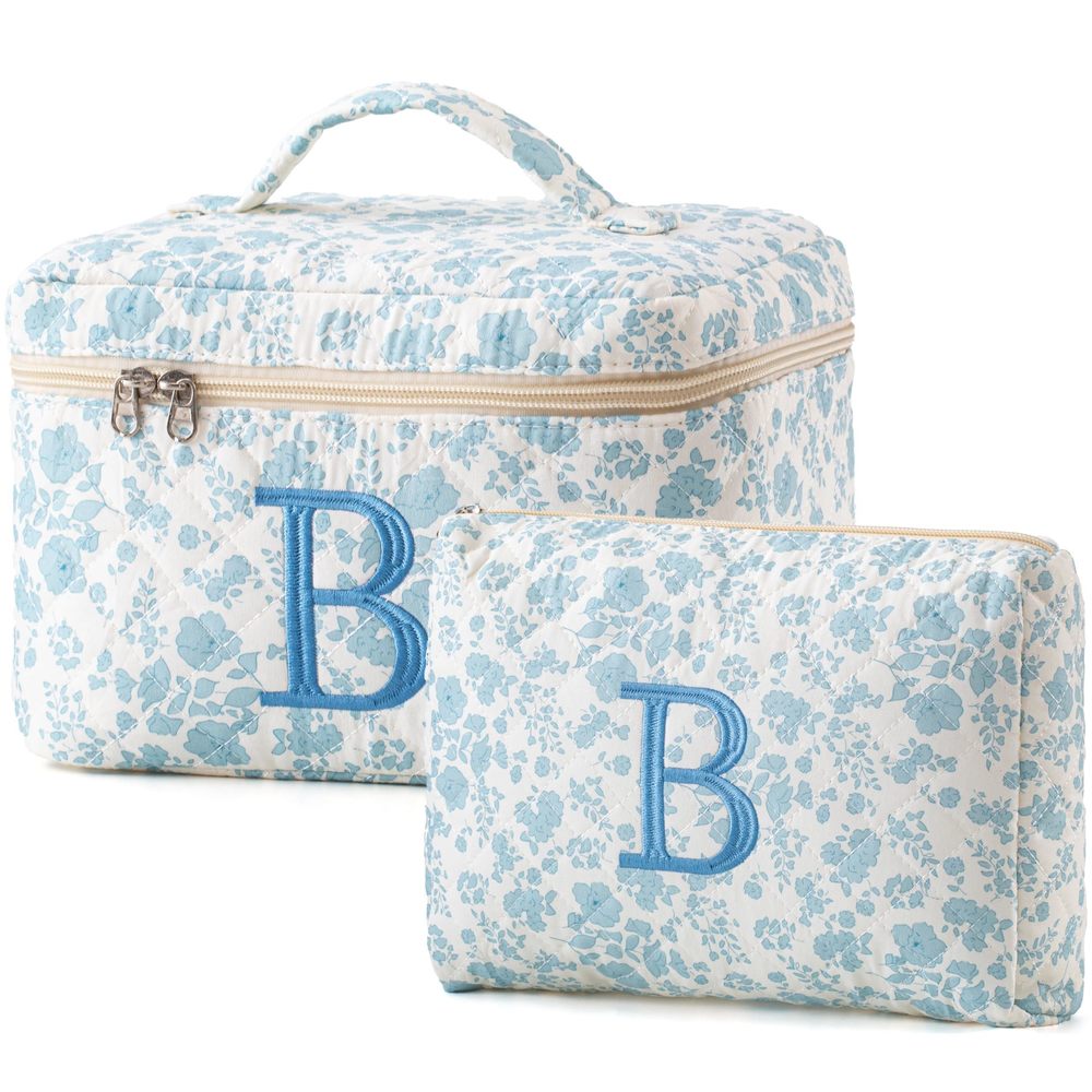 2pcs Initial Makeup Bag, Quilted Makeup Bag, Cotton Large Travel Makeup Bag,🐭